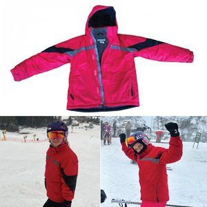 Red Columbia Kids Snow Jacket / Insulated Hooded Waterproof Ski Coat Youth 10 12